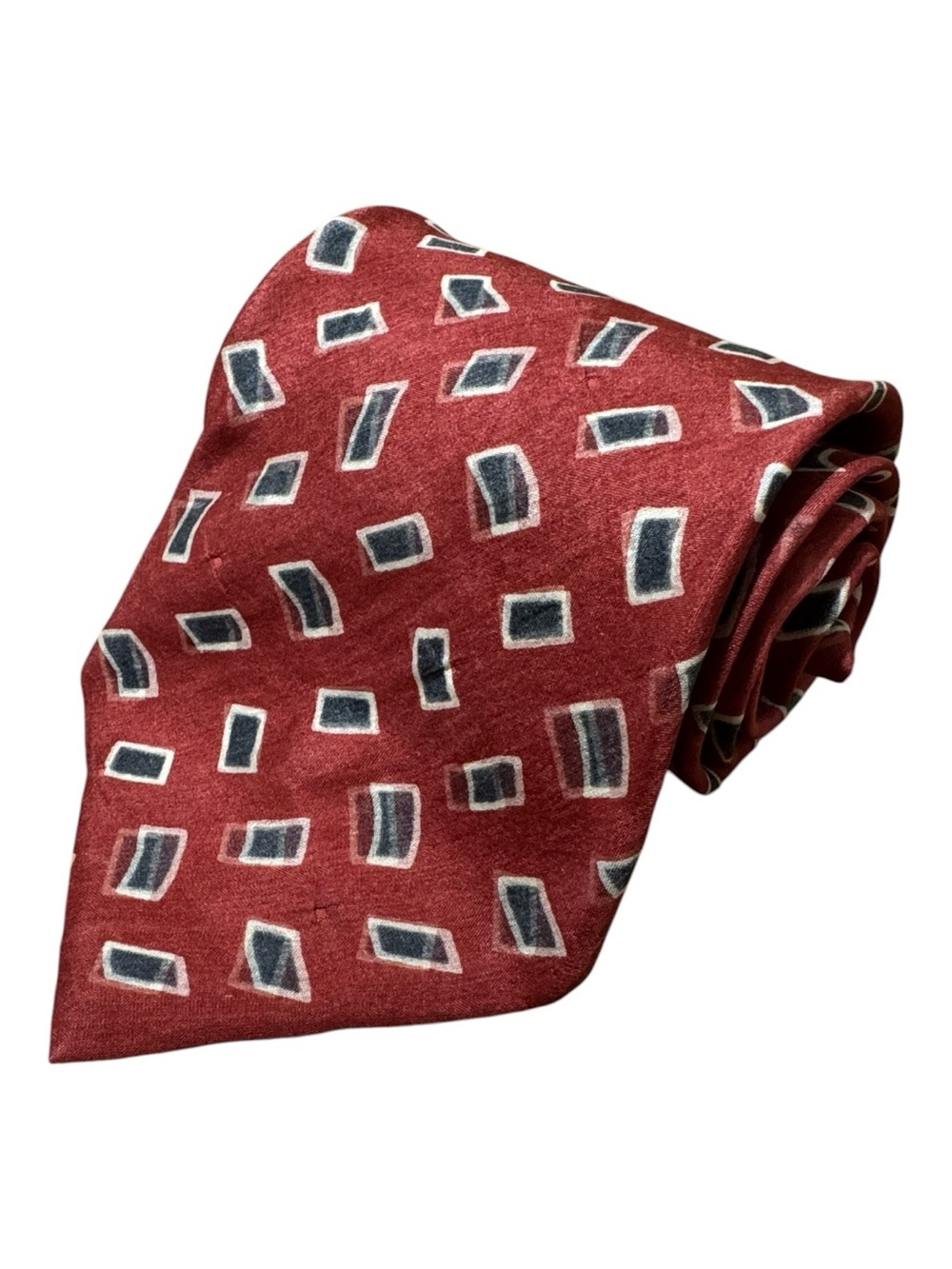 Ermenegildo Zegna mens red geometric pattern 100% silk neck tie EUC